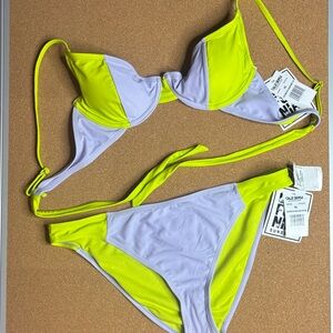California Sunshine Neon Yellow & Lavender Bikini Set NWT Size XL